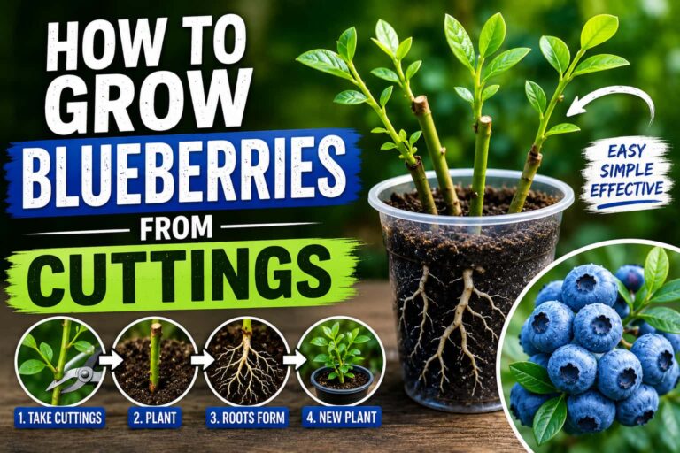 How to grow blueberries from cuttings showing planted stems developing roots and new blueberry plants