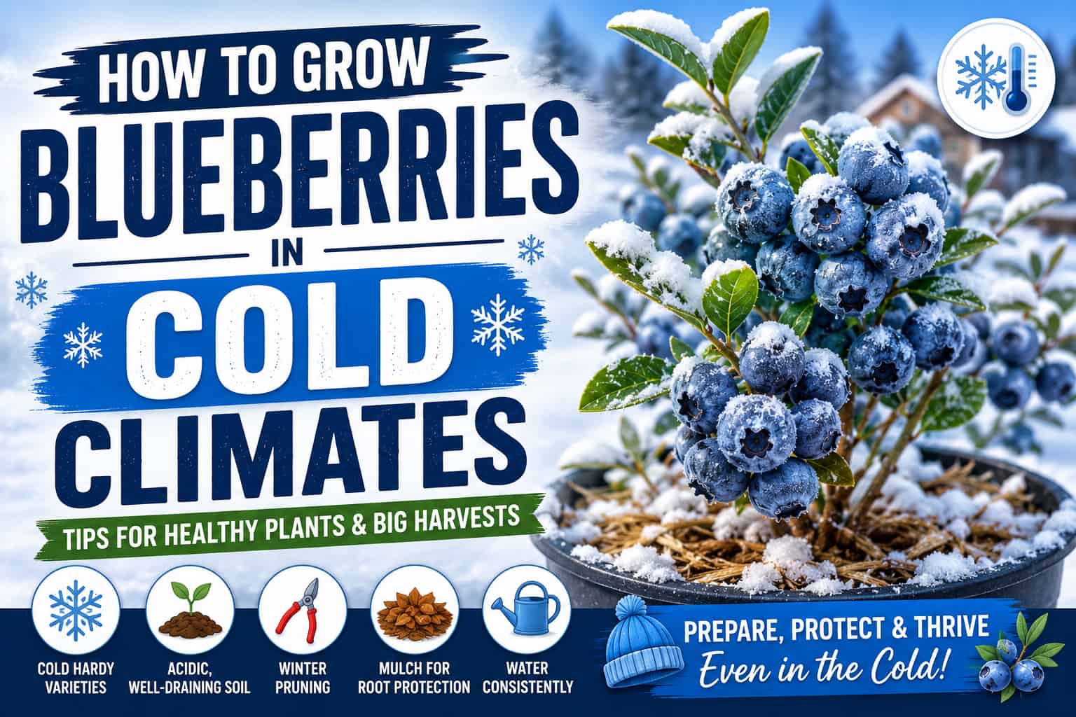 How to grow blueberries in cold climates with a snow-covered blueberry plant and winter protection tips