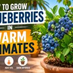 How to grow blueberries in warm climates with a healthy blueberry plant growing in a sunny garden
