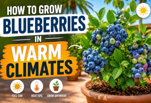 How to grow blueberries in warm climates with a healthy blueberry plant growing in a sunny garden
