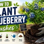 How to plant blueberry bushes with a gardener planting a healthy blueberry bush in prepared soil