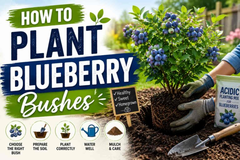 How to plant blueberry bushes with a gardener planting a healthy blueberry bush in prepared soil
